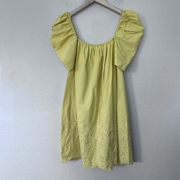 Zara Mini Dress size Medium Mustard Yellow Off The Shoulder Puff Sleeve - Picture 2 of 8